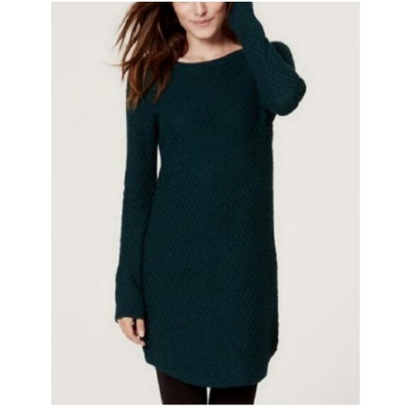 ANN TAYLOR LOFT Sweater Dress Teal Green Blue Herringbone Knit sz Med P or Small - Picture 1 of 12